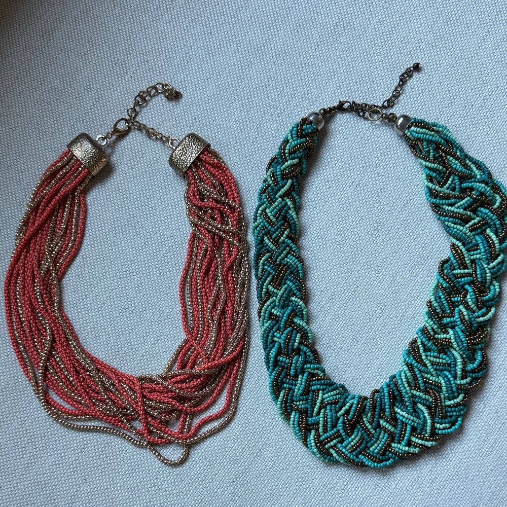 Elegant Pink and Turquoise Beaded Necklace Set